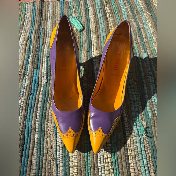 Miu Miu Shoes - 90s Miu Miu Purple and Yellow Colorblock Heels Sz 9